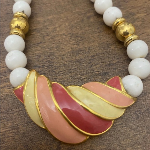 Napier White & Gold Acrylic Bead Necklace - Picture 2 of 9